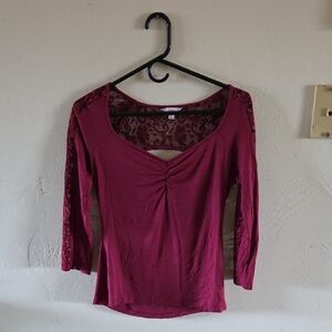 Women's Burgundy Lace Detail Top